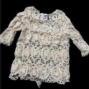 Solitaire by Ravi Khosla Crochet Lace Top Cream Beige Boho Festival Style Size M